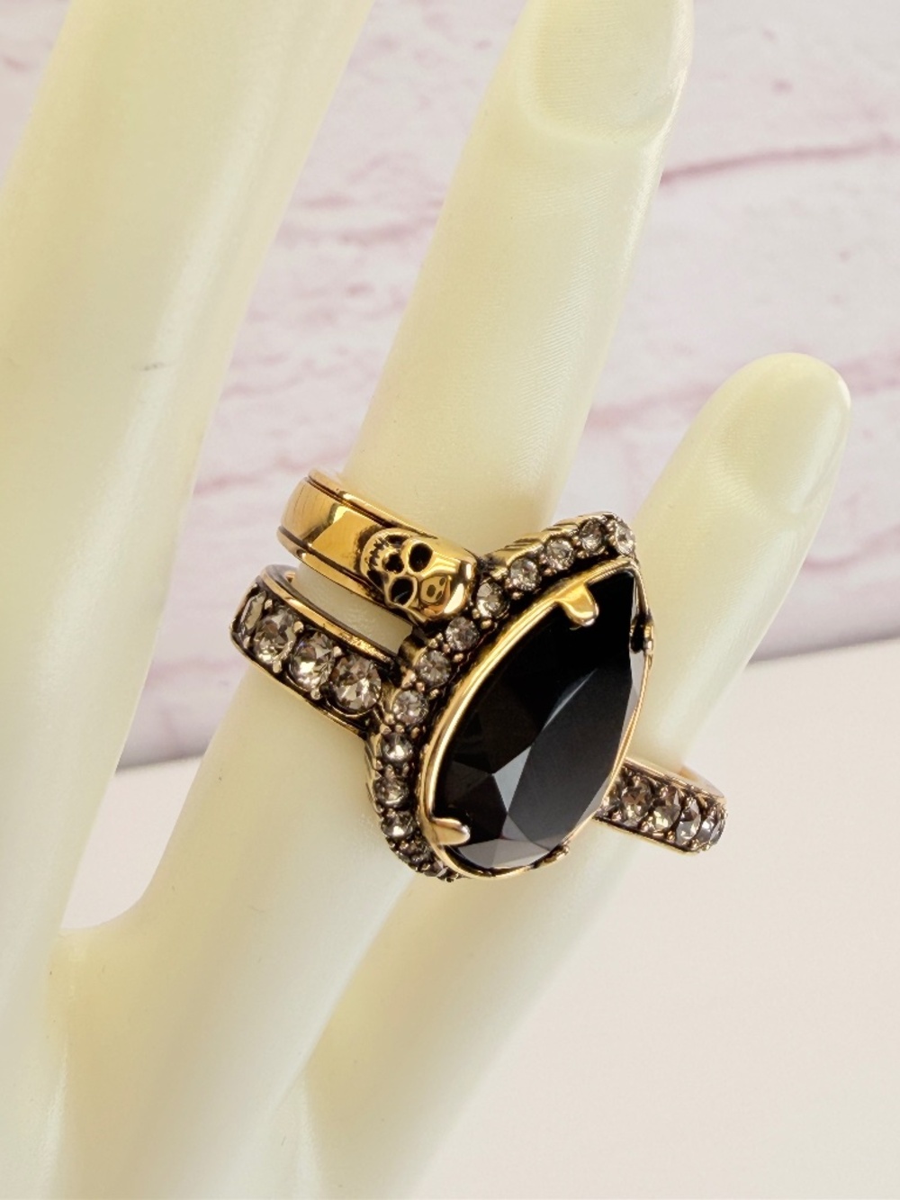 Alexander McQueen Skull Crystal Jewelled Two Finger Ring